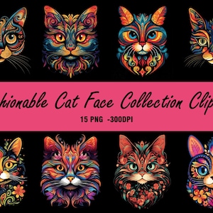 CAT MASKS - 15 clip arts (300 dpi, animal, cool mask, Png, Transparent background Commercial Use）