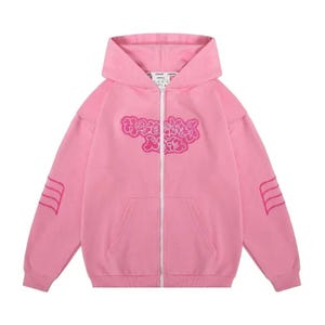 Y2K Zip Up Hoodie Men Women Trendy Art Embroidery Sweatshirt Fashion Harajuku Pink Oversized Streetwear Unisex Clothing
