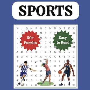 Sports Themed, Printable, & Easy to Read Word Search Puzzles for Kids, Adults, and Seniors | 50+ Unique Puzzles w/ Answer Pages