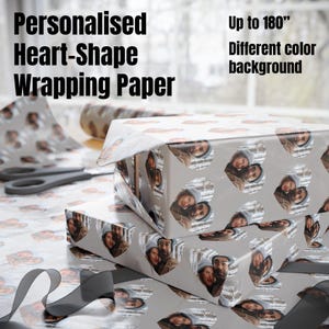 Personalized Heart Shape Wrapping Paper - Romantic Valentine Couple Picture Gift Wrap, Custom Image Design, Love Celebration Present