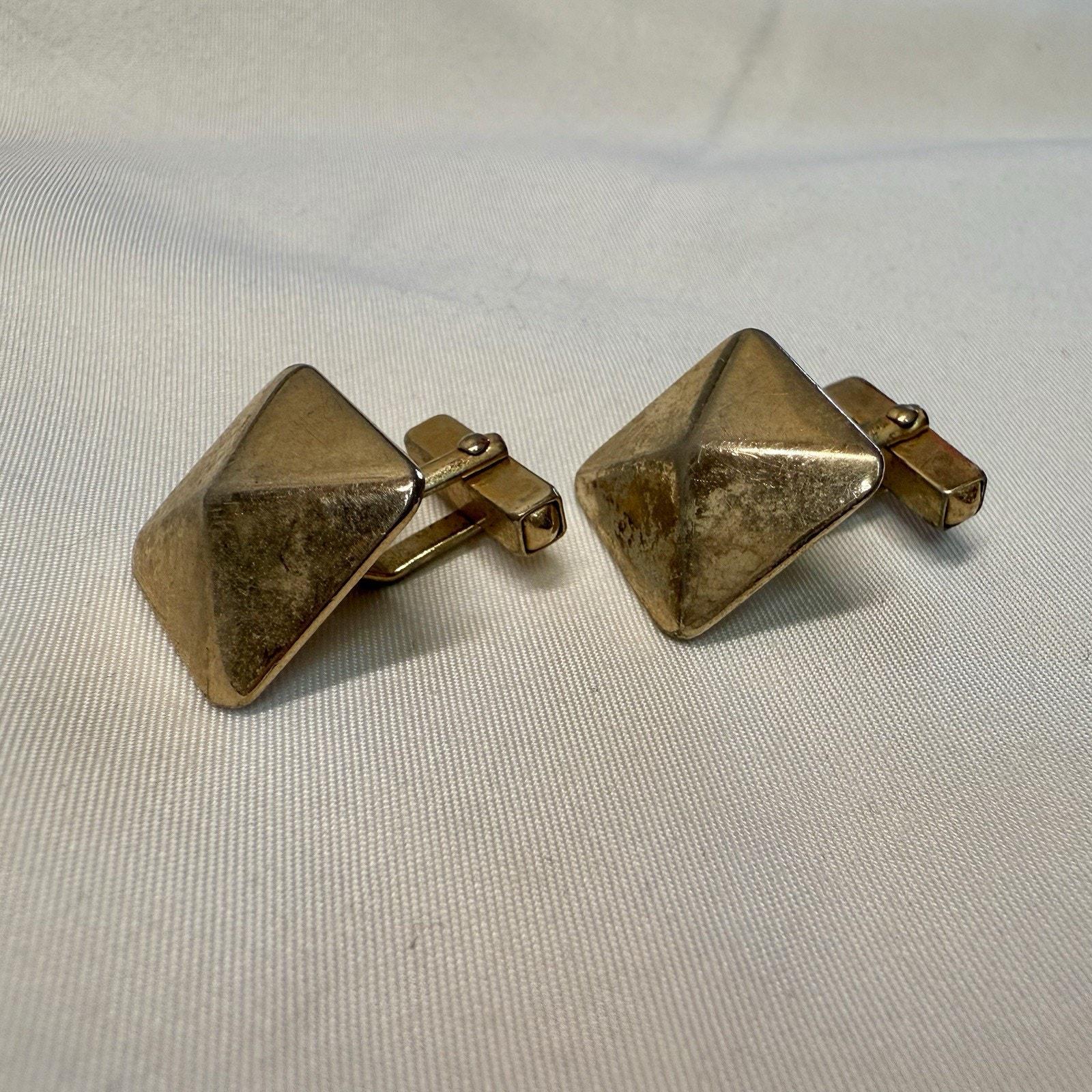 Boutons De Manchette Vintage En Laiton Doré - Motif Psychédélique - Marque CM Breveté - Occasion