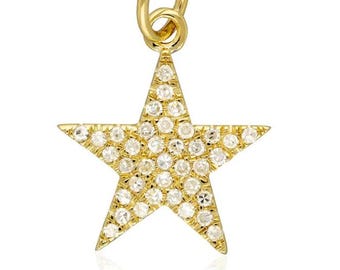 Diamond Star Charm Pendant, 925 Sterling Silver, Handmade Jewelry