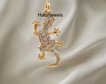 14k Solid Gold Diamond Gecko Charm Pendant,Handmade Jewelry,Gift