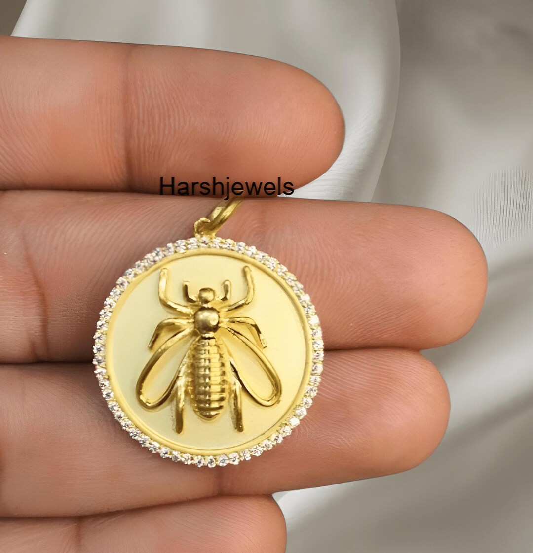 14k Solid Gold Diamond Bee Charm Pendant,handmade Jewelry,gift - Etsy