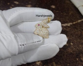 Bunny Ruby Diamond 925 Sterling Silver Charm Pendant, Handmade