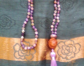 Gemstone mala necklace with Kwan Yin focal bead