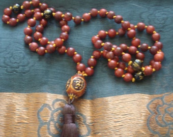 Rosewood mala/necklace with ceramic focal bead