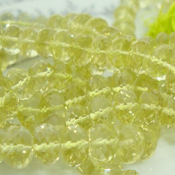 AAA Limy Green Lemon Quartz Faceted Rondelles 4 1/2 Inch Strand 8x5 mm