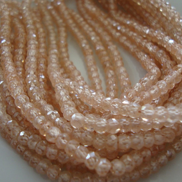 Sparkly  Pale Cherry Natural Zircon in Beautiful Light Champagne Color 3mm Rondelle 7 Inch Strand