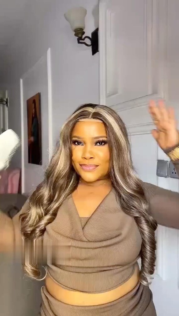 Human hair blend brown/blonde lace front wig Amazon.com : BYWEEW Honey Blonde Ombre Lace Front Wig Human  main image 4