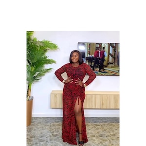 High Waist Red  Animal Print Skirt Set – Adjustable Drawstring Slit | 2-Piece Outfit | Long Sleeve Top & Maxi Skirt Set