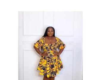 Yellow Floral Maxi Dress with Puffy Sleeves - Elegant Party Gown