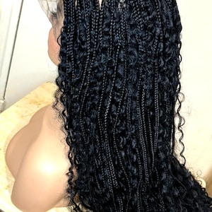 36" Knotless Box Braid Wig: Boho Triangle Cut, Curly Ends