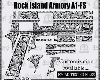 Rock Island Armory 1911 A1-FS Scroll Design for Engraving. Precision Engraving Template for Rock Island Armory A1 Classic Scroll Filigree.