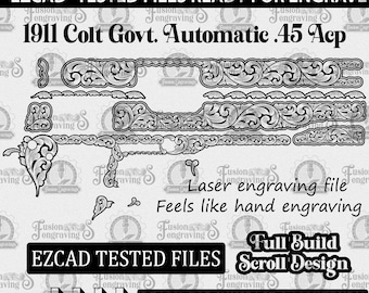 1911 Colt .45 ACP Scroll Design SVG Laser Engraving File.