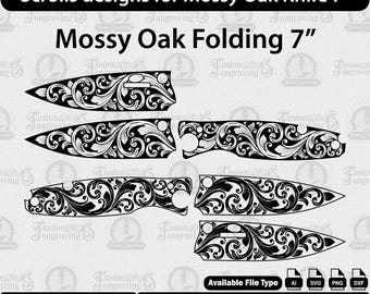 Mossy Oak Folding Knife Scroll Design SVG (Digital Download).