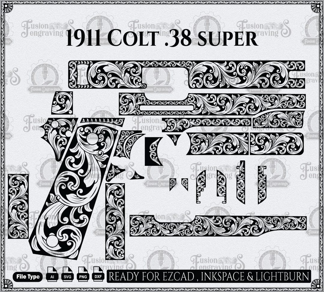 Colt .38 Super Scroll Design SVG: Laser Engraving Vector File, Colt ...