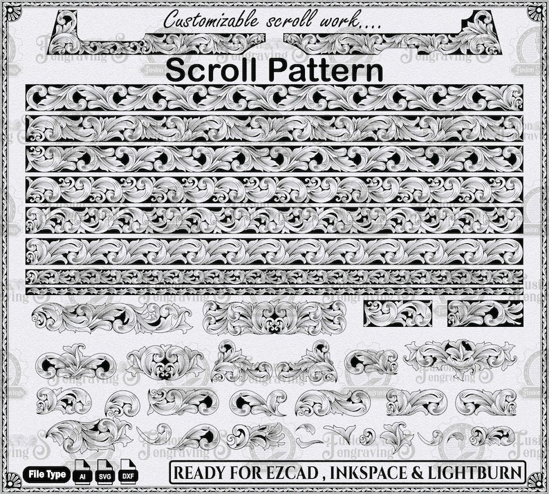 Scroll Script Print Scroll Design for Laser Engraving and Printing SVG. Custom Slide ...