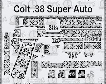 Colt .38 Super Auto Engraving Design SVG, High-Performance 38s Scrollwork. Colt 1911 Laser file.