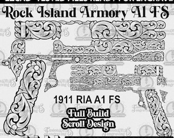 Rock island armory A1 FS scroll design SVG, 1911 rock island armory, 1911 RIA A1 fs scroll design, colt 1911 rock island armory, engraving.