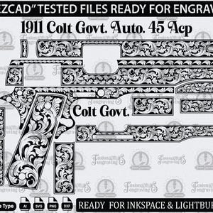 Modèle du gouvernement Colt 1911, fichier SVG de conception de défilement : gravure/découpe laser.