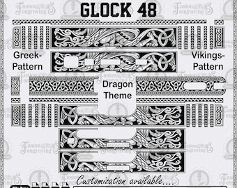 Glock 48 Engraving Pattern, Viking Dragon Vector File, Greek Mythology Pistol Wrap, Laser Engraving SVG, CNC Gun Art Template.