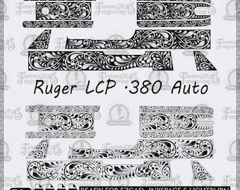 Ruger LCP .380 Auto Pistol Scroll Design SVG, Laser Engraving File