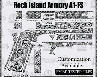 Rock Island Armory 1911 A1 FS Alligator Scale and Scroll Engraving Design. Gator Scale Texture with Scrollwork Engraving File for RIA A1 FS.