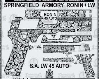 Springfield Armory Ronin LW 1911 Rose Scroll Design SVG. Laser Engraved .45 Auto Pistol SVG.