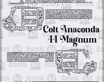 Archivo vectorial/listo para grabado láser de fibra con diseño de volutas para Colt Anaconda .44 Mag.
