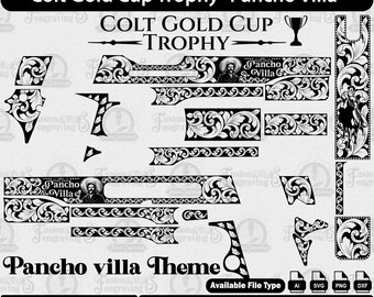 Colt Gold Cup Trophy Pancho Villa Scroll Design SVG (Digital Download).