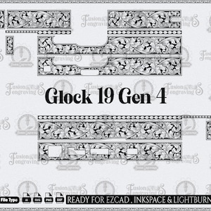 Glock 19 Gen 4 scroll design SVG, Glock 19 Gen 4 laser engraving design, Glock 19 Scroll work, Glock 19 laser file, Glock 19 Gen 4 metal art