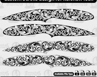Kershaw Leek Scroll Design SVG: Knife Engraving File.