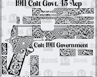 Colt 1911 gravure SVG | Poignées en écailles de serpent et conception de diapositives (téléchargement numérique)