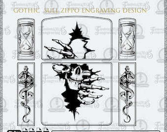 Gothic Skull Zippo Engraving Design | Floral Scrollwork SVG (Digital Download)