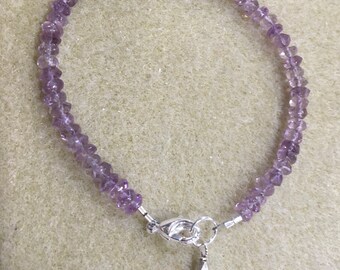 Faceted Amethyst Beaded Bracelet with Sterling Silver Dangle