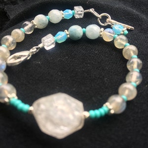 Labradorite , Aquamarine, Herkimer Diamond Bracelet