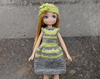 Knitting Pattern for Lottie 7 Inch Dolls Flutter Sleeve Dress and Headband PDF Instant Download