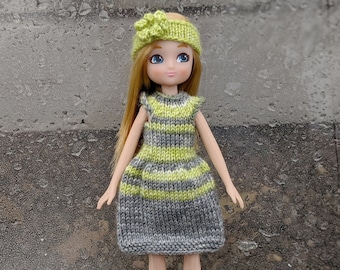 Knitting Pattern for Lottie 7 Inch Dolls Flutter Sleeve Dress and Headband PDF Instant Download