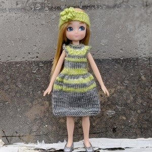 Knitting Pattern for Lottie 7 Inch Dolls Flutter Sleeve Dress and Headband PDF Instant Download