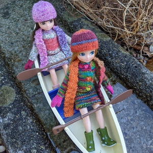 Knitting Pattern for Lottie 7 Inch Dolls Sweater Skirt Hat Scarf Mittens PDF Instant Download