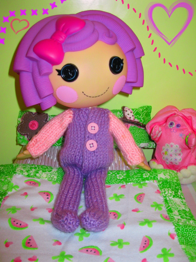 Knitting Pattern for Lalaloopsy Doll Clothes Footie Pajamas PDF Instant Download image 1