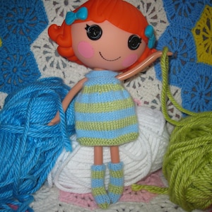 Knitting Pattern for Lalaloopsy Doll Clothes Striped Dress & Socks PDF Instant Download