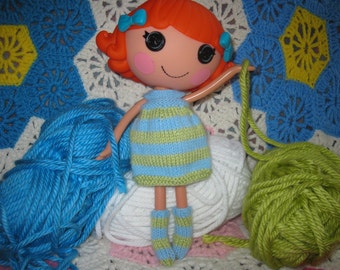 Knitting Pattern for Lalaloopsy Doll Clothes Striped Dress & Socks PDF Instant Download