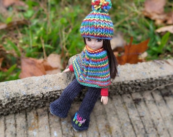 Knitting Pattern for Lottie 7 Inch Doll Clothes Poncho Pom-Pom Beanie Pants PDF Instant Download