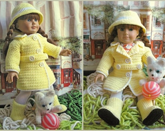 Patrón de crochet para ropa de muñeca de 18 pulgadas, abrigo, sombrero y botas, apto para American Girl, descarga instantánea en PDF.