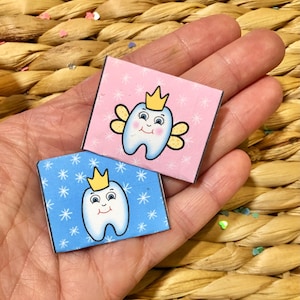Sobres con notas y cartas del Hada de los Dientes en miniatura para niños y niñas. Imprimibles, fáciles de imprimir. Descarga instantánea. Archivo digital. Recuerdo. Rosa azul