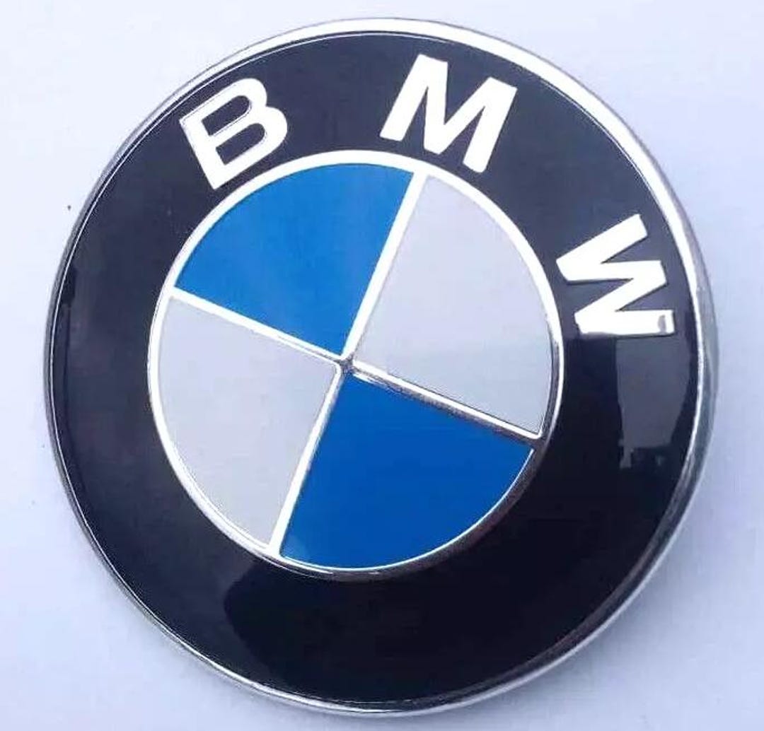 thumbnail image 2 of BMW 74mm Hood Trunk Rear Round Emblem, Blue White Silver Black, 2-Pin Metal ABS 2 of 6