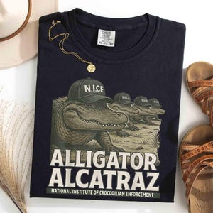 Alligator PNG, Alcatraz Gator Enforcement PNG, N.I.C.E Prison Squad Design, Vintage Funny Shirt Clipart, Sublimation Tee File