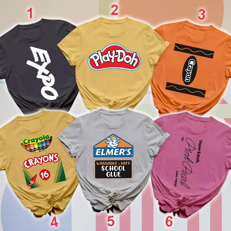 Discover Teacher Group Halloween Costume T-Shirt for School Supplies Childcare Office Adults DIY Paper Glue Crayon